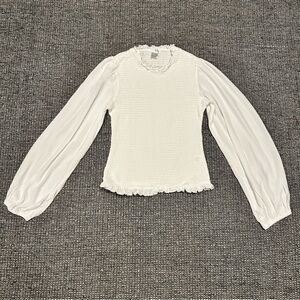 VENUS White Balloon Sleeve Ruffle-Trim Top